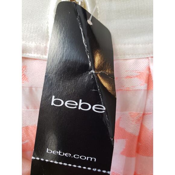 Bebe Flare Skirt Womens Small Pink Floral Sheer Striped Pleated Classic Back Zip - Picture 5 of 12